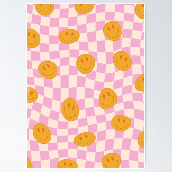 Large Pink and Orange Groovy Smiley Face Pattern - Retro Aesthetic Water  Bottle