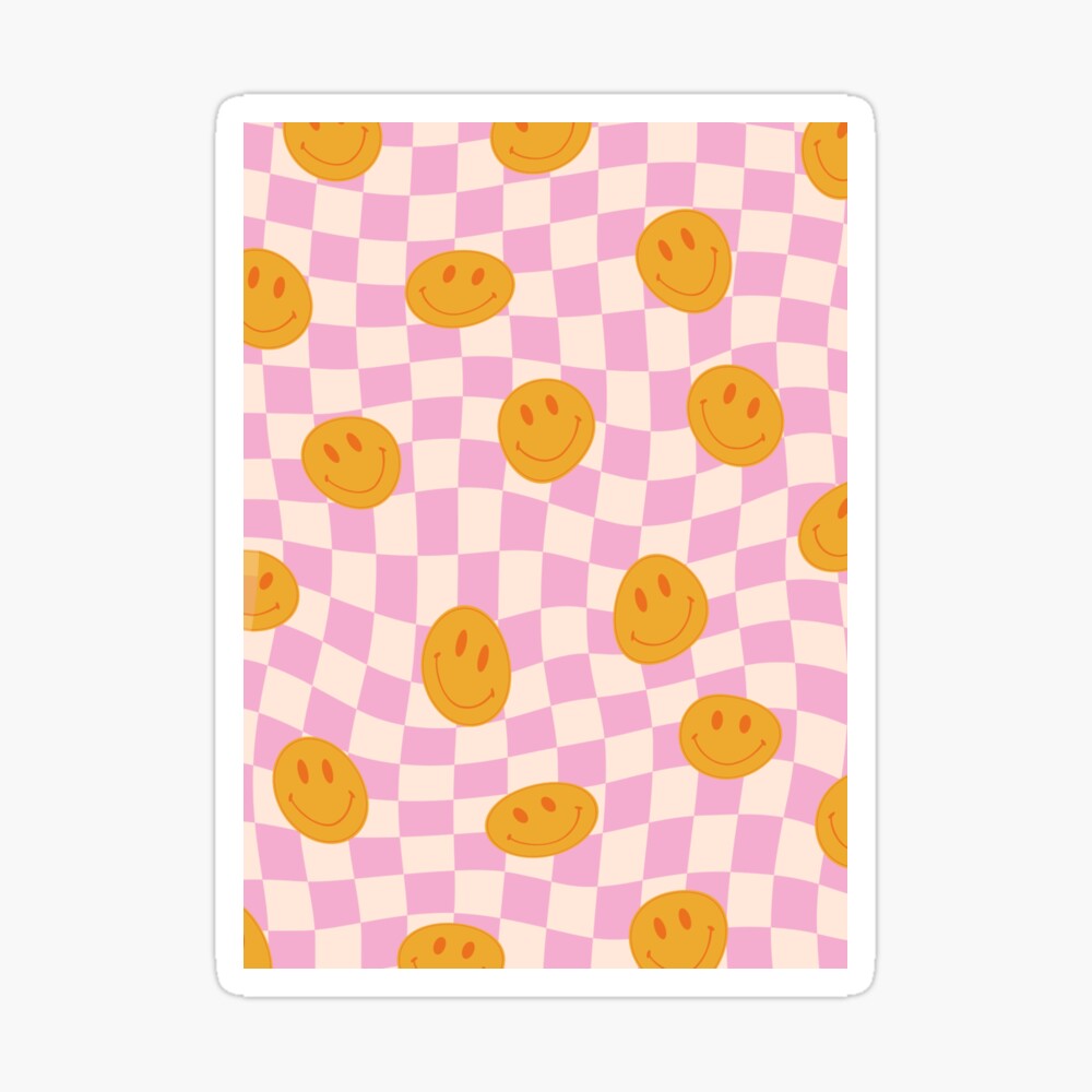 Smiley Flower Face on Pastel Warped Checkerboard Poster by Cocoon Design