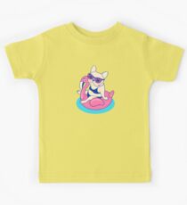 Frenchie enjoys Summer on Flamingo Pool Float in swimming pool Kids Tee