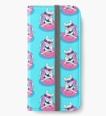 Frenchie enjoys Summer on Flamingo Pool Float in swimming pool iPhone Wallet/Case/Skin
