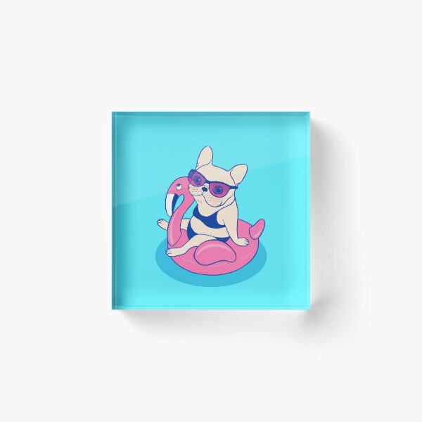 Item preview, Frenchie enjoys Summer on Flamingo Pool Float in swimming pool designed and sold by Chee Sim.