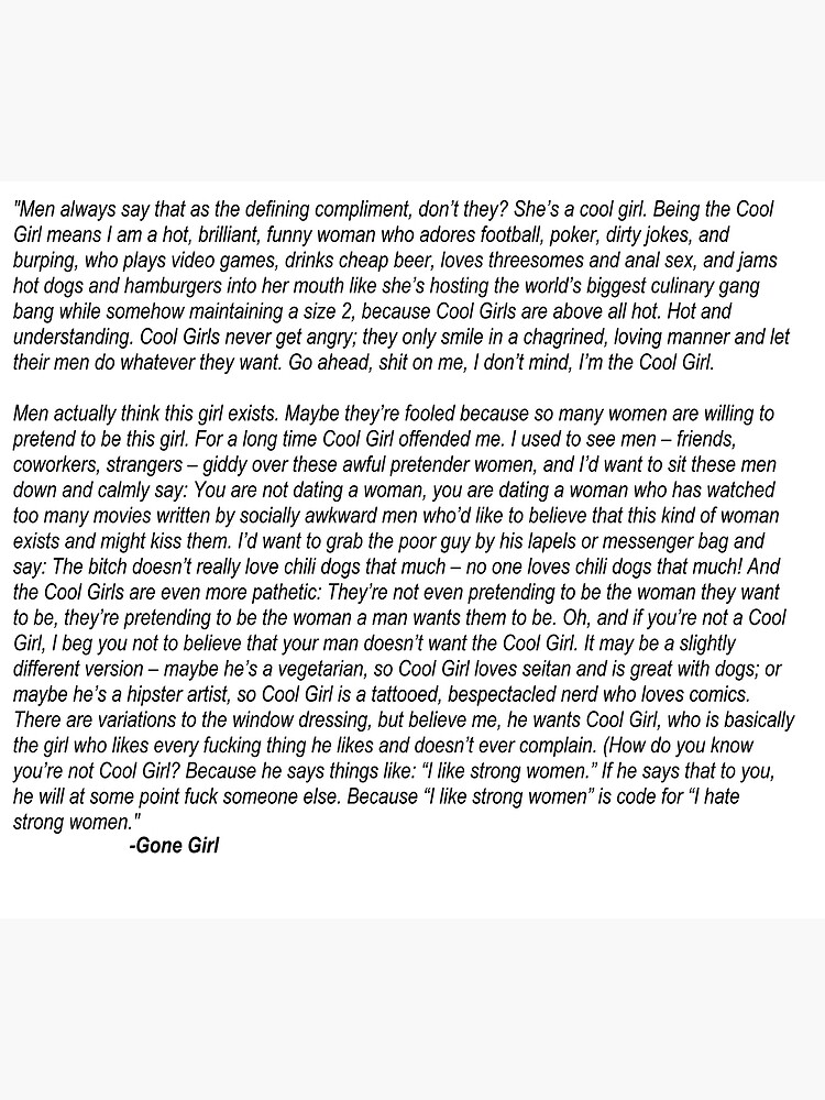Cool Girl Monologue Gone Girl Movie Script Amy Dunne's Cool Girl Monologue - Gone Girl Premium Matte Vertical