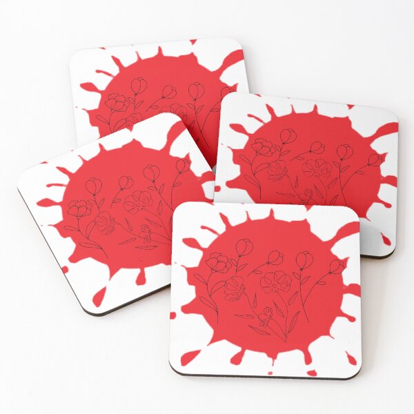 Item preview, Line art flowers on red paint splotch designed and sold by Bright76.