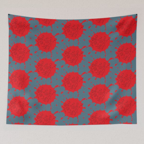 Item preview, Line art flowers on red paint splotch designed and sold by Bright76.