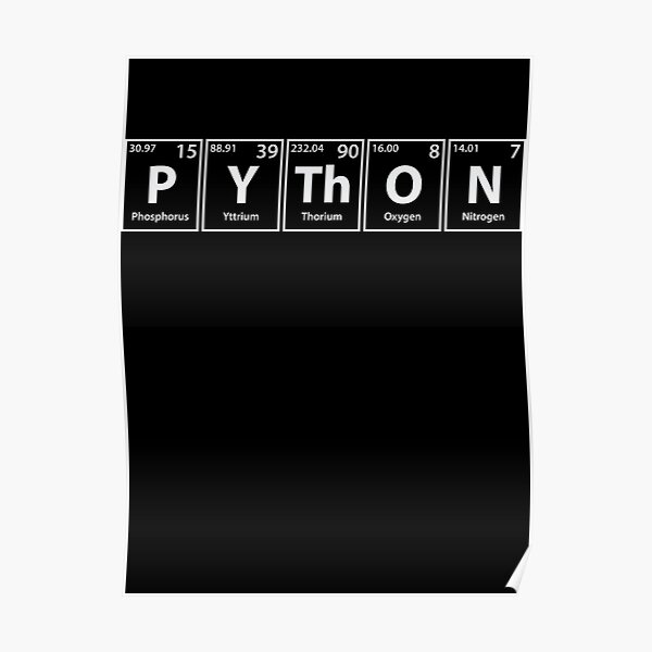 Poster « Python (PY-Th-ON) Orthographe des éléments périodiques », par ...