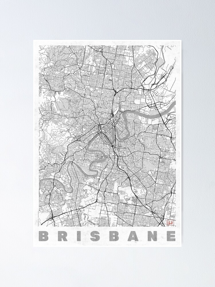 Thumbnail 2 of 3, Poster, Brisbane Map Line designed and sold by HubertRoguski.