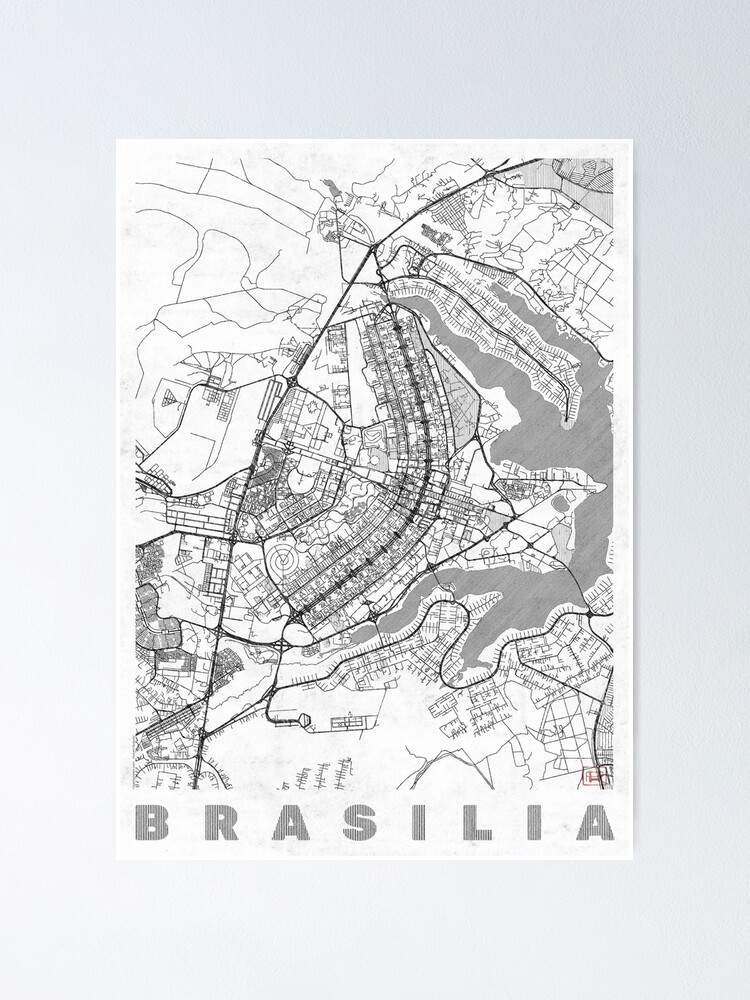 Poster, Brasilia Map Line designed and sold by HubertRoguski