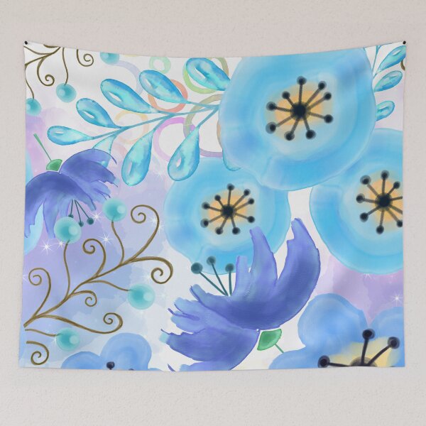 Item preview, Blue watercolor flowers designed and sold by FGCART.