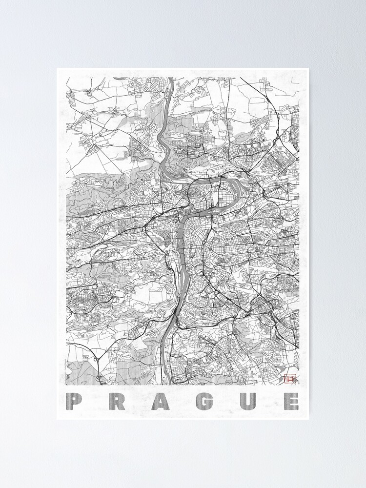 Alternate view of Prague Map Line Poster