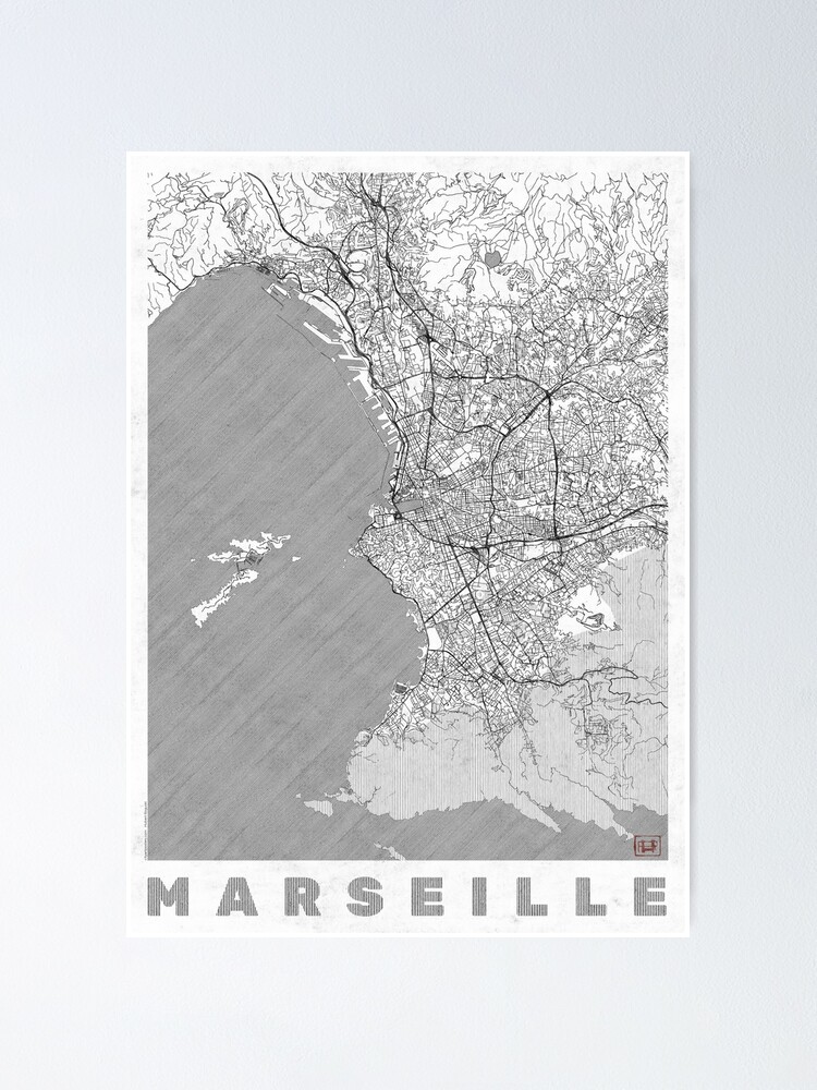 Alternate view of Marseille Map Line Poster