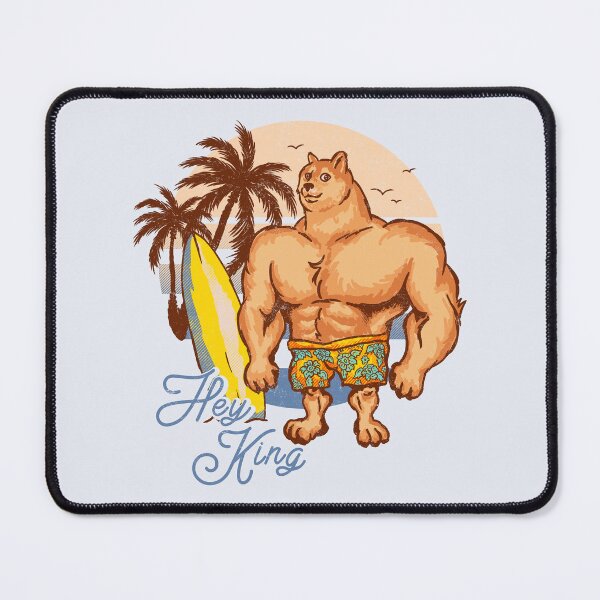 Item preview, Swole Doge Chilling on the Beach | Blue | Hey King | Big Muscle Buff Dog | Chad Shiba Inu Doggo Dank Memes | Bonk Dorime | Much Wow | Original Art Pillowcase | Surf Sun Ocean Palm Trees | Bondi designed and sold by Any Color Designs.