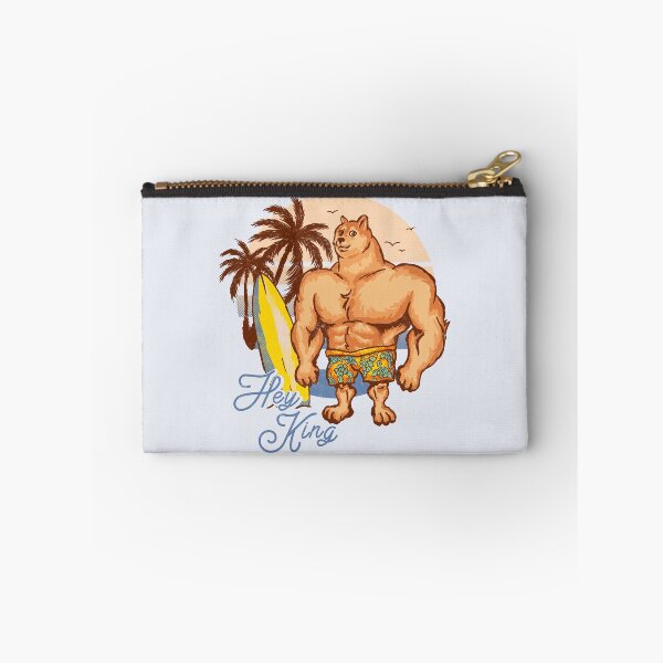 Item preview, Swole Doge Chilling on the Beach | Blue | Hey King | Big Muscle Buff Dog | Chad Shiba Inu Doggo Dank Memes | Bonk Dorime | Much Wow | Original Art Pillowcase | Surf Sun Ocean Palm Trees | Bondi designed and sold by Any Color Designs.