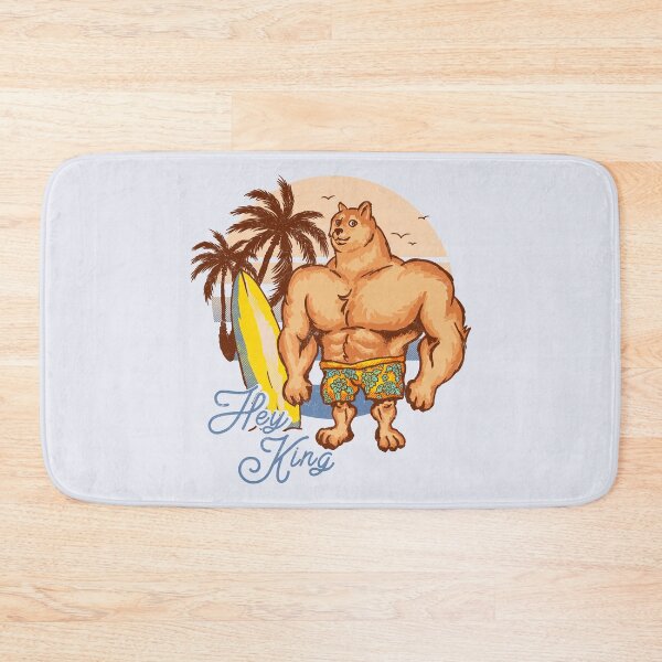 Item preview, Swole Doge Chilling on the Beach | Blue | Hey King | Big Muscle Buff Dog | Chad Shiba Inu Doggo Dank Memes | Bonk Dorime | Much Wow | Original Art Pillowcase | Surf Sun Ocean Palm Trees | Bondi designed and sold by Any Color Designs.