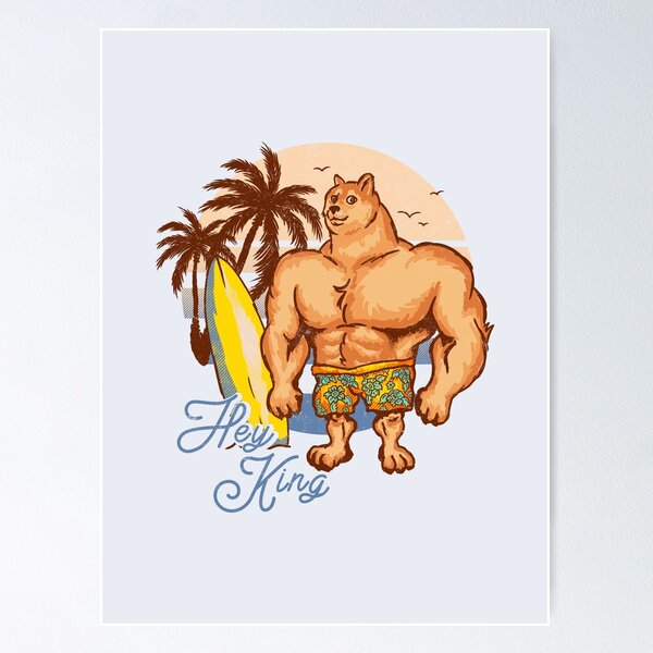 Artikel-Vorschau von Swole Doge Chillen am Strand | Blau | Hey König | Big Muscle Buff Dog | Chad Shiba Inu Doggo Dank Meme | Bonk Dorime | Viel Wow | Original Art Kissenbezug | Surf Sun Ocean Palmen | Bondi, designt und verkauft von Any Color Designs.