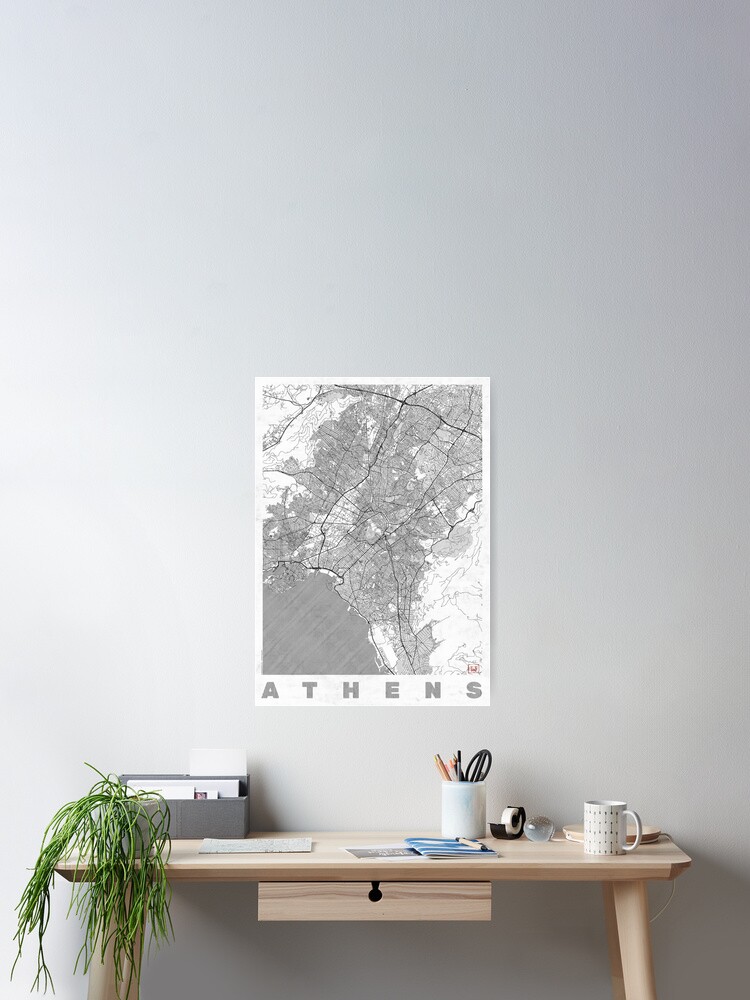 Thumbnail 1 of 3, Poster, Athens Map Line designed and sold by HubertRoguski.