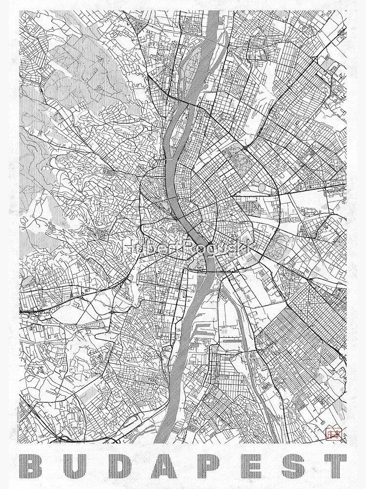Budapest Map Line by HubertRoguski