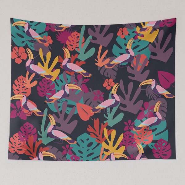 Item preview, Jungle Pattern with Tropical Leaves, Flowers and Birds designed and sold by kapotka.