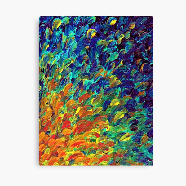 FOLLOW THE CURRENT 1, Bold Colorful Abstract Acrylic Painting Ocean Waves Blue Orange Splash Ombre Fine Art Canvas Print