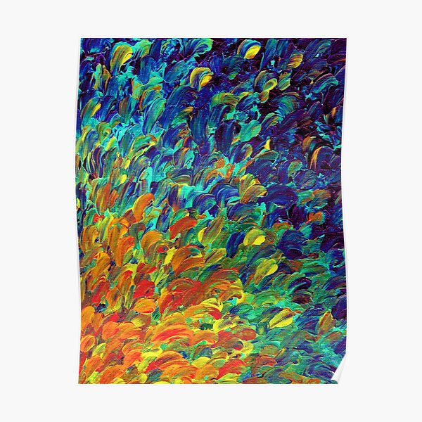 FOLLOW THE CURRENT 1, Bold Colorful Abstract Acrylic Painting Ocean Waves Blue Orange Splash Ombre Fine Art Poster
