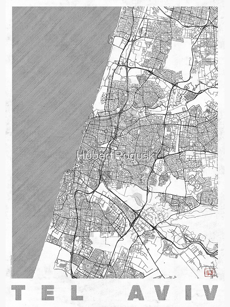 Tel Aviv Map Line by HubertRoguski