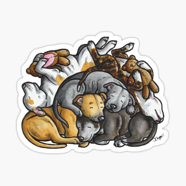 Item preview, Sleeping pile of Staffordshire Bull Terriers designed and sold by animalartbyjess.