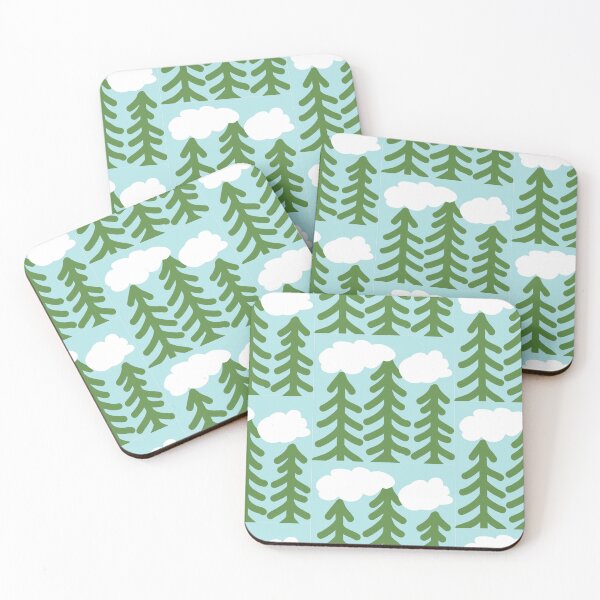 Item preview, Can’t see the wood for the trees - three lonely pine trees and fluffy white clouds designed and sold by FrancesPoff.