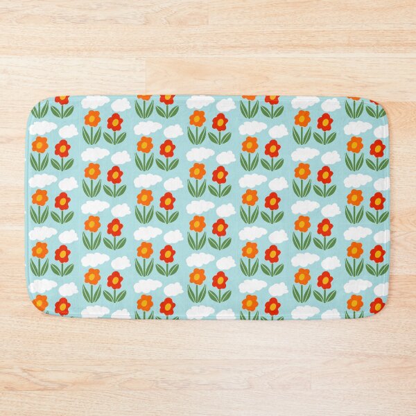 Item preview, Bold and vibrant minimalist floral and fluffy white clouds designed and sold by FrancesPoff.