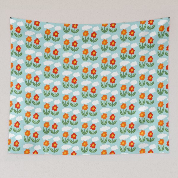 Item preview, Bold and vibrant minimalist floral and fluffy white clouds designed and sold by FrancesPoff.