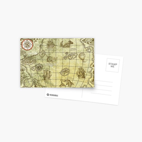 Sea Monsters Map Postcard