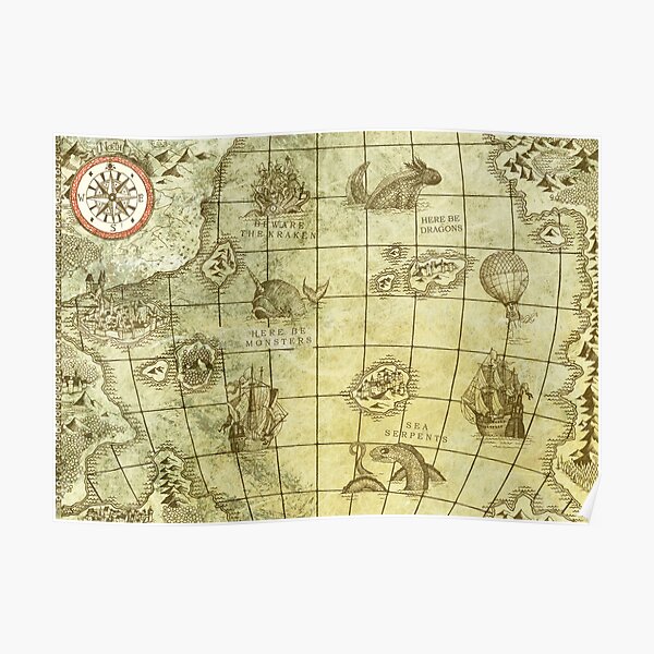 Sea Monsters Map Poster