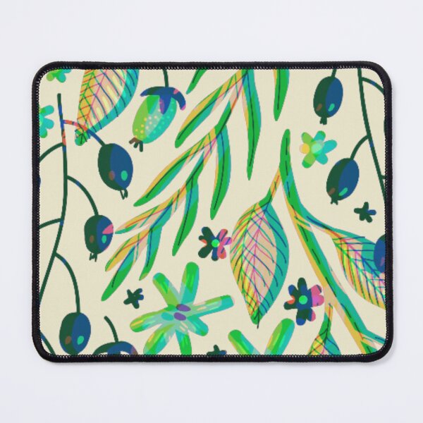 Item preview, Multi color flowers with orangish yellowish green leaves and dark purple buds designed and sold by Arteartz.