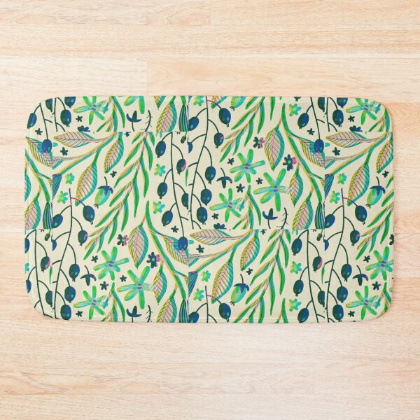 Item preview, Multi color flowers with orangish yellowish green leaves and dark purple buds designed and sold by Arteartz.