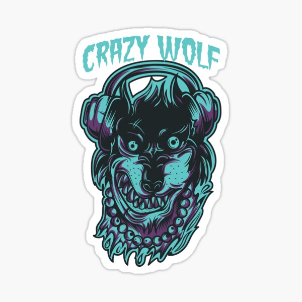  Crazy Wolf - Purple Blue Scary Wolf with Headphones Sticker