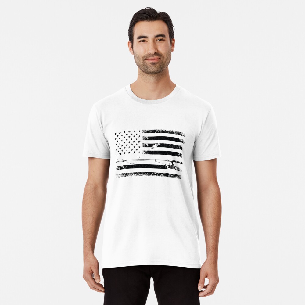 USA flag and a fishing rod with lure black and white design Art Print for  Sale by Drawing Tees