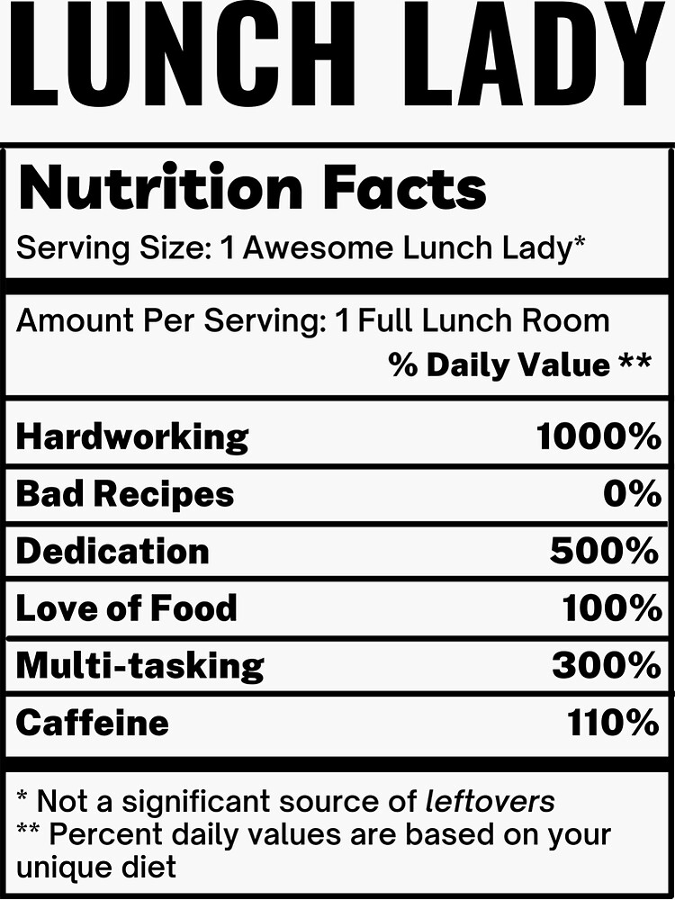 "Lunch Lady Funny Nutrition Facts" Sticker for Sale by UponStars