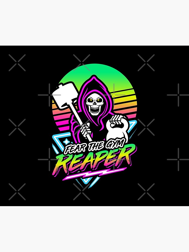 Disover Fear The Gym Reaper Fitness Retro Neon Synthwave 80s 90s Tapestry