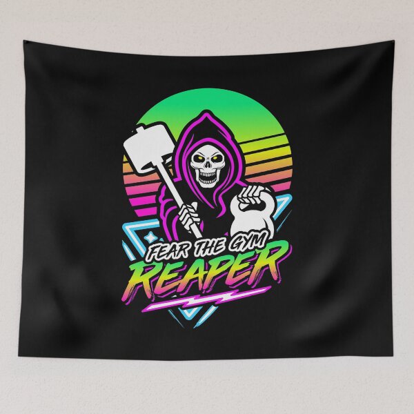 Item preview, Fear The Gym Reaper Fitness Retro Neon Synthwave 80s 90s designed and sold by Brogress Project.