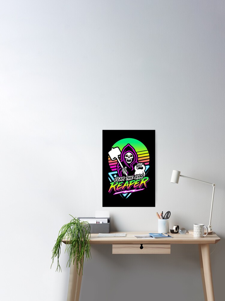Fear The Gym Reaper Fitness Retro Neon Synthwave 80s 90s | Poster
