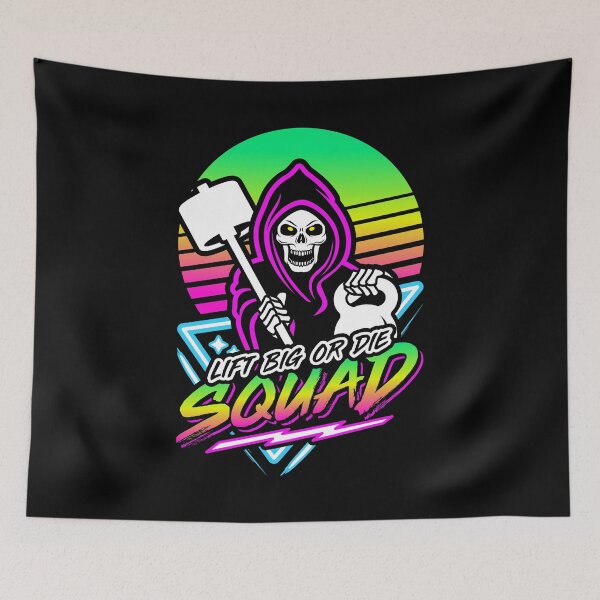Item preview, Lift Big Or Die Squad (Gym Reaper) Retro Neon Synthwave 80s 90s designed and sold by Brogress Project.