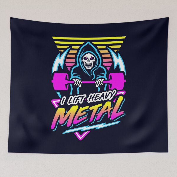 Item preview, I Lift Heavy Metal (Gym Reaper) Retro Neon Synthwave 80s 90s designed and sold by Brogress Project.