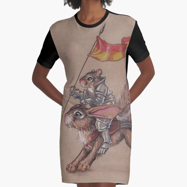 Squirrel in Shining Armor with trusted Bunny Steed Graphic T-Shirt Dress