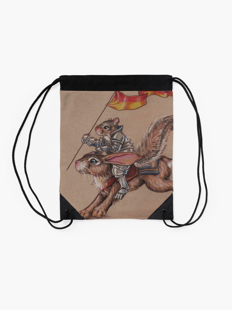 Alternate view of Squirrel in Shining Armor with trusted Bunny Steed Drawstring Bag