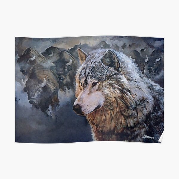 Framed Print Picture Animal Hunter Fox Poster Sinister Yellow Eyes of a Wolf 