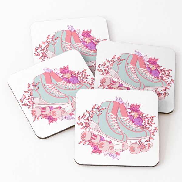 Item preview, Vintage retro kawaii roller skates sticker pink and green with flowers designed and sold by · GAMING SOUL ·.