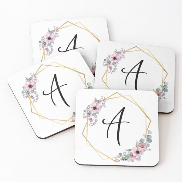 Artikelvorschau, Monogrammbuchstabe A | Lila Blüten mit goldenen Rändern entworfen und verkauft von JustSeasons.