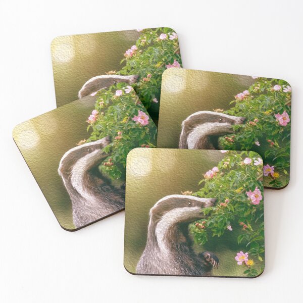Item preview, Cute Badger smelling flowers designed and sold by friendlyfauna.