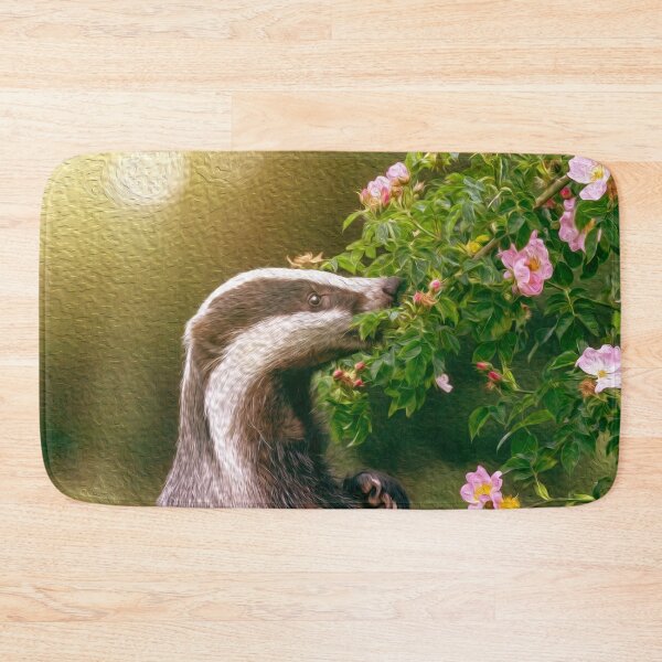Item preview, Cute Badger smelling flowers designed and sold by friendlyfauna.
