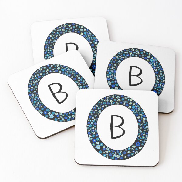 Item preview, B blue flower framed monogram designed and sold by Words-Artist.
