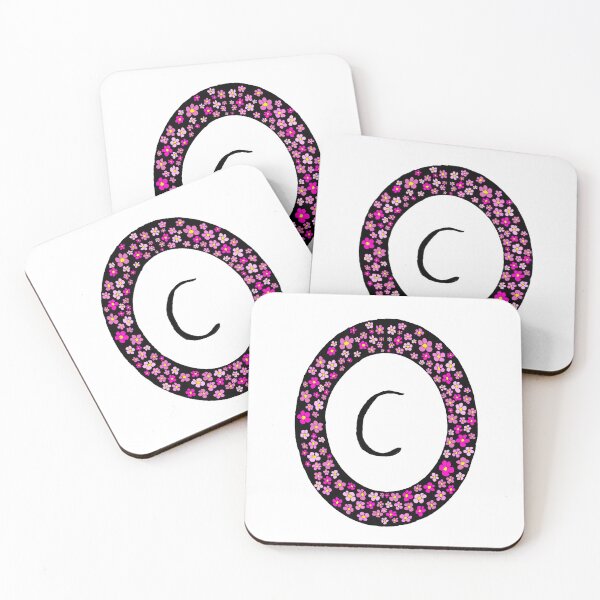 Item preview, C initial pink flower monogram designed and sold by Words-Artist.
