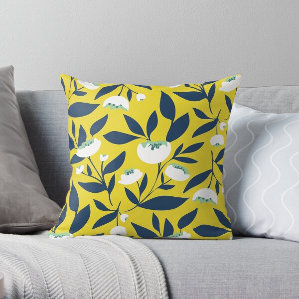 Bright retro peony flowers Throw Pillow